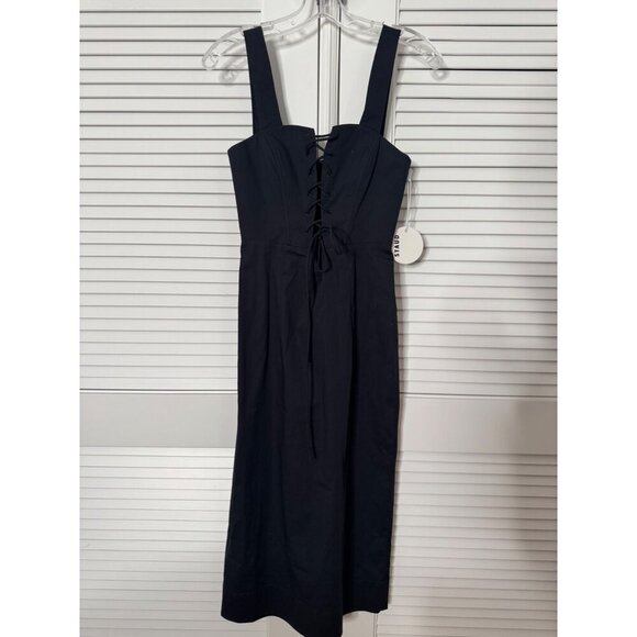 New Staud Sutton Lace Up Dress Black Sz 0 MSRP 395 - Picture 5 of 6